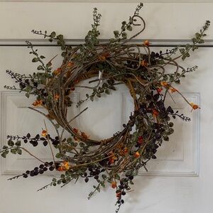 Rustic Green and Orange Holiday Wreath - Home Holiday Decor
